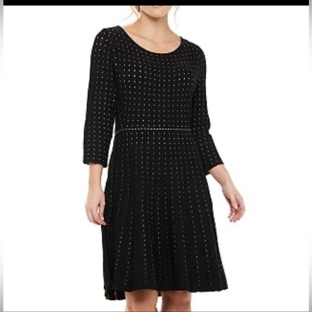 Women's Nina Leonard Contrast Dot Fit & Flare Sweater Dress